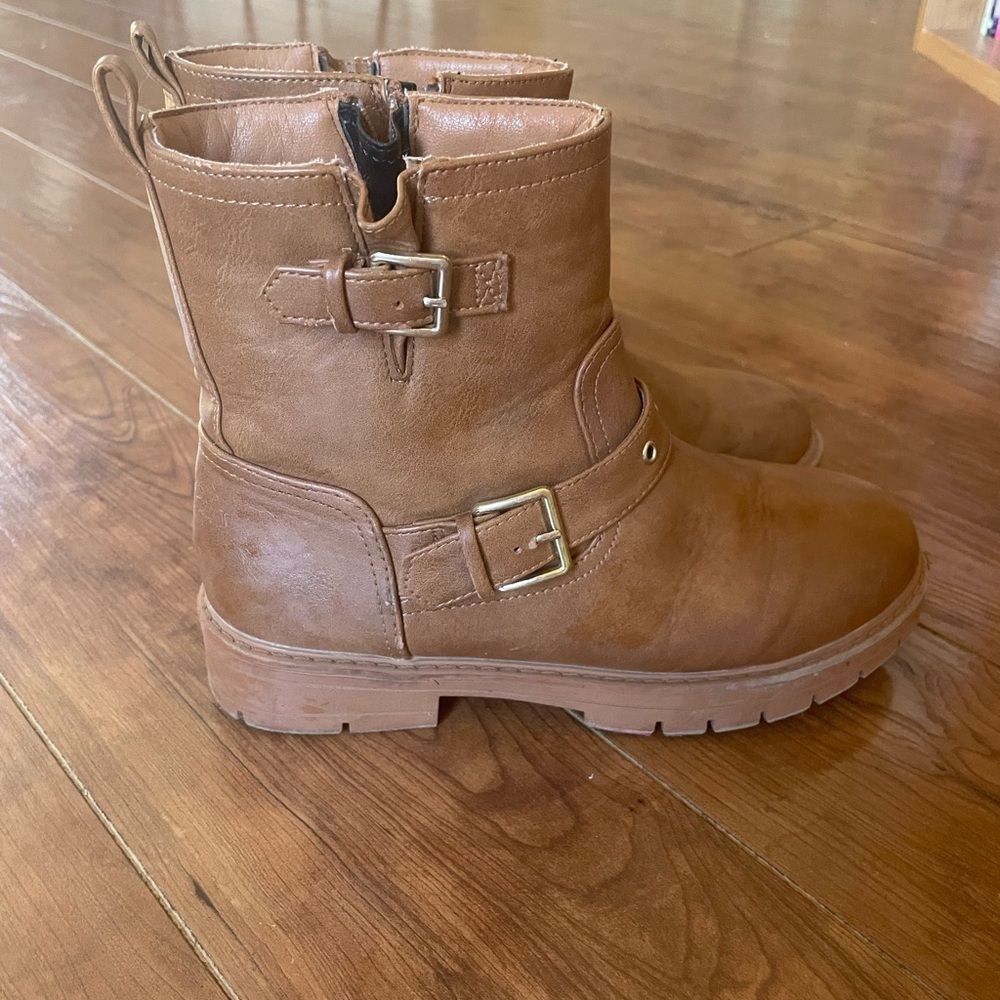 Brown Vegan Leather Ankle Boots with Buckles - Picture 2 of 6